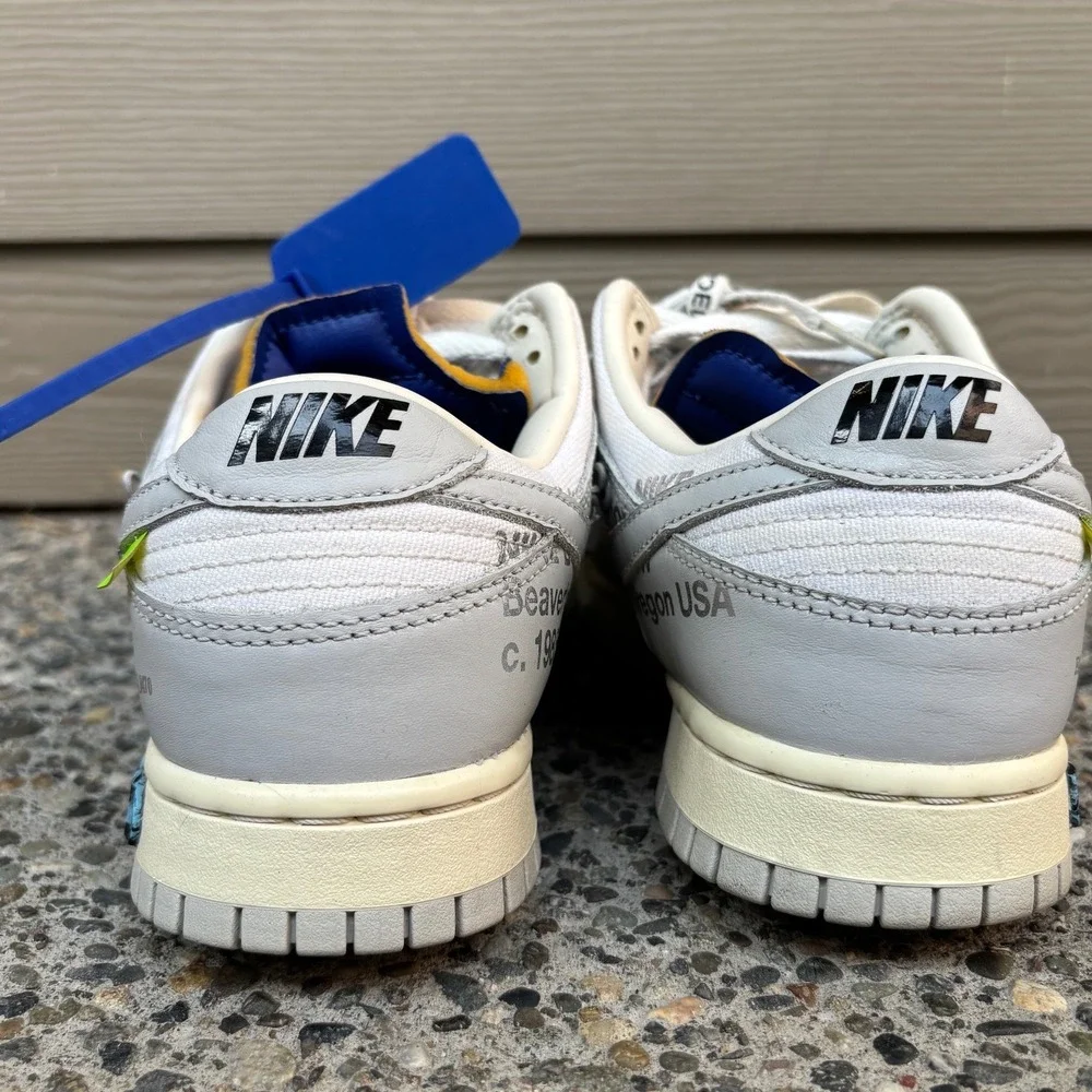 Nike Off-White X Dunk Low Lot 48 of 50 White Metallic Silver DM1602-107 Mens 8.5